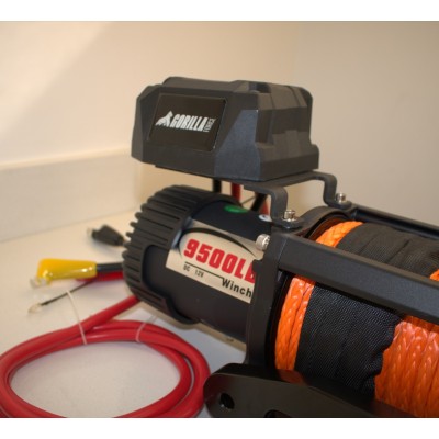 Winche Gorilla Force 9.500 libras 12v control remoto manual e inalámbrico piola sintética