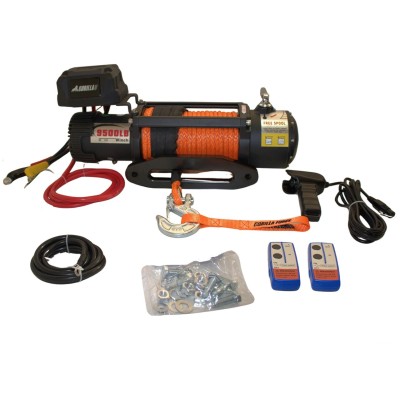 Winche Gorilla Force 9.500 libras 12v control remoto manual e inalámbrico piola sintética