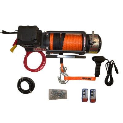 Winche Gorilla Force 9.500 libras 12v control remoto manual e inalámbrico piola sintética