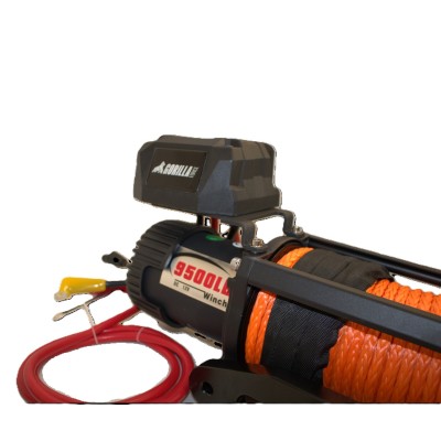 Winche Gorilla Force 9.500 libras 12v control remoto manual e inalámbrico piola sintética
