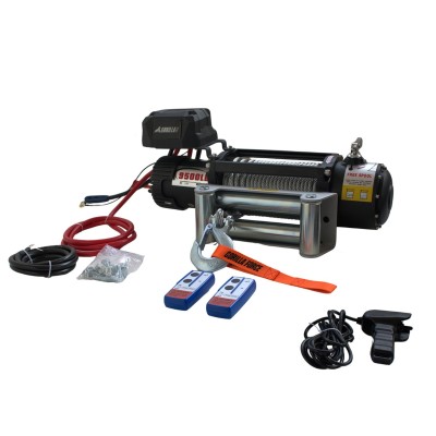 Winche Gorilla Force 9.500 libras 12v control remoto manual e inalámbrico piola acero