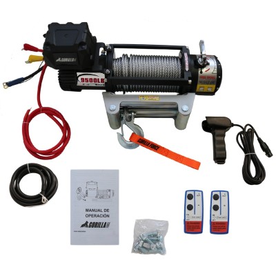 Winche Gorilla Force 9.500 libras 12v control remoto manual e inalámbrico piola acero