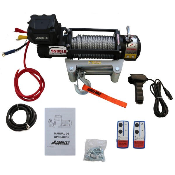 Winche Gorilla Force 9.500 libras 12v control remoto manual e inalámbrico