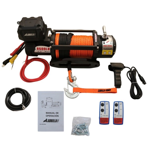 Winche Gorilla Force 9.500 libras 12v control remoto manual e inalámbrico