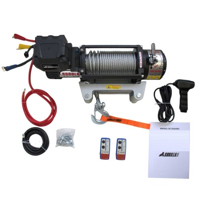 Winche Gorilla Force 9.500 libras 12v control remoto manual e inalámbrico piola acero