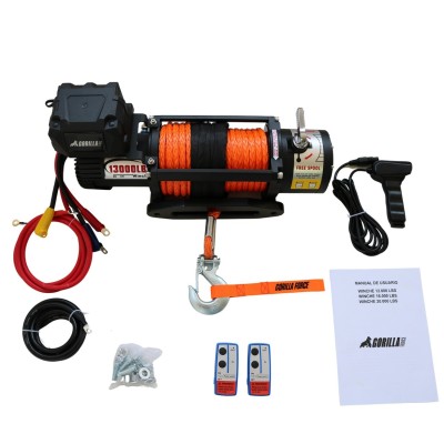 Winche Gorilla Force 13.000 libras 12v control remoto manual e inalámbrico piola acero