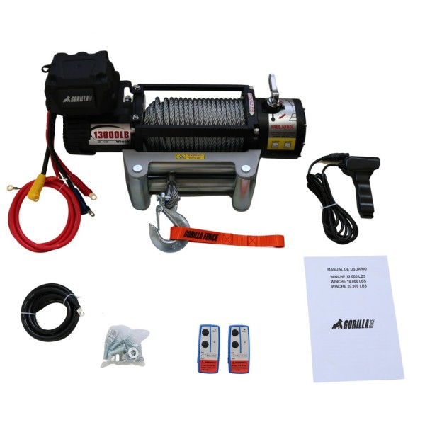 Winche Gorilla Force 13.000 libras 12v control remoto manual e inalámbrico
