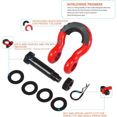 Kit Grilletes Para Remolque Anillo En D 3/4" Soporta 8 Toneladas G-FORCE Rojos