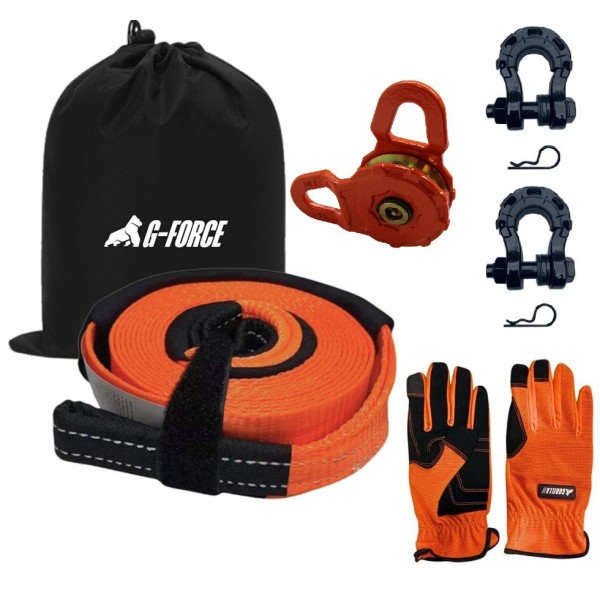 Kit Cinta de Tiro Snatch Strap Recuperación Rescate Eslinga 8 Toneladas 9 metros polea y grilletes G-FORCE