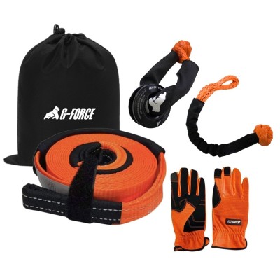 Kit Cinta de Tiro Snatch Strap Recuperación Rescate Eslinga 12 Toneladas 9 metros polea aluminio y grillete soft G-FORCE