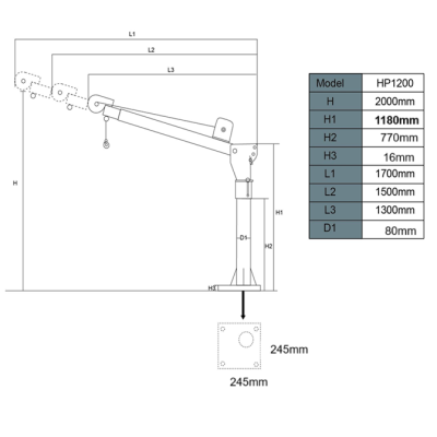 Grúa Giratoria Pluma 500KG G-Force Malacate manual  (piola acero)