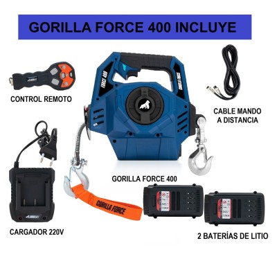 Kit Full Maletin Gorilla Force 400 Winche portátil con 2 baterías litio (piola sintética 12mts)