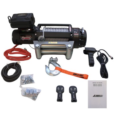 Winche Gorilla Force 15.000 libras 24v control remoto manual e inalámbrico