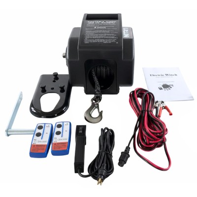 Winche Eléctrico Portátil 3.000 libras 12v Piola Sintética desmontable y control remoto