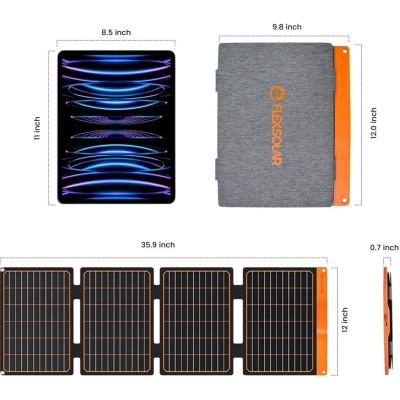 FlexSolar  Panel Solar Cargador Plegable de 40 W USB-A USB-C Portátil de Emergencia Monocristalino Impermeable