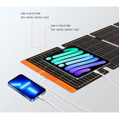 FlexSolar  Panel Solar Cargador Plegable de 40 W USB-A USB-C Portátil de Emergencia Monocristalino Impermeable