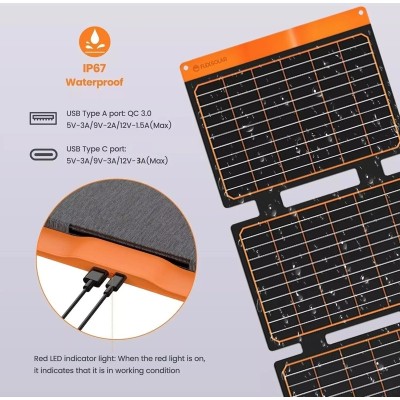 FlexSolar  Panel Solar Cargador Plegable de 40 W USB-A USB-C Portátil de Emergencia Monocristalino Impermeable