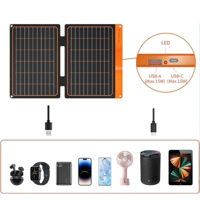 FlexSolar  Panel Solar Cargador Plegable de 20 W USB-A USB-C Portátil de Emergencia Monocristalino Impermeable
