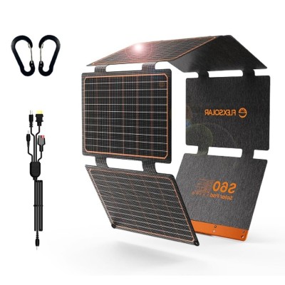 FlexSolar Panel Solar Cargador Plegable de 60 W USB-A USB-C  CC y DC 20-28V Portátil de Emergencia Monocristalino Impermeable