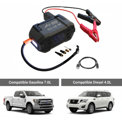Partidor Arrancador de Baterías 3000A y Compresor 12V con Linterna y Power Bank G-FORCE