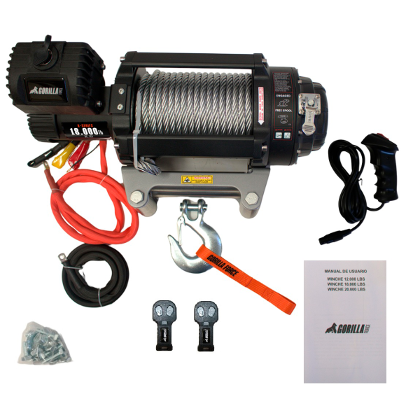 Winche Gorilla Force 18.000 libras 24v control remoto manual e inalámbrico