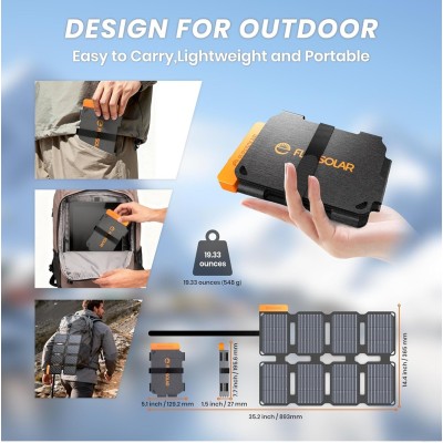FlexSolar Panel Solar Cargador Plegable de 25W Mini USB-A USB-C Portátil de Emergencia Monocristalino Impermeable