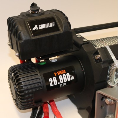 Pack Gruero Winche Gorilla Force 20.000 libras 24v control remoto manual e inalámbrico y accesorios