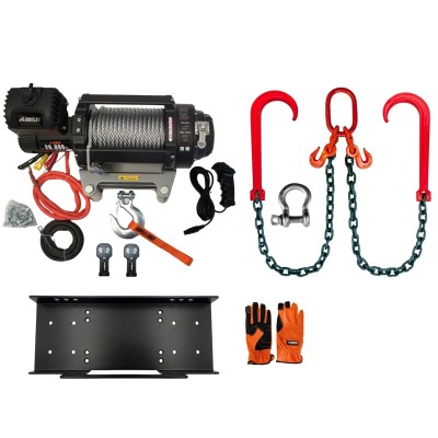 Pack Gruero Winche Gorilla Force 20.000 libras 24v control remoto manual e inalámbrico y accesorios