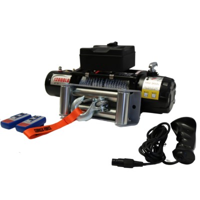 Pack Gruero Winche Gorilla Force 12.000 libras 12v control remoto manual e inalámbrico y accesorios