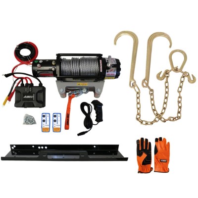 Pack Gruero Winche Gorilla Force 12.000 libras 12v control remoto manual e inalámbrico y accesorios