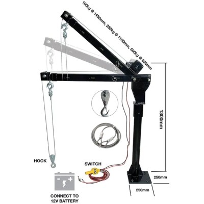 Grúa Giratoria Pluma 500KG 12V G-Force (piola acero)