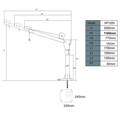 Grúa Giratoria Pluma 500KG 12V G-Force (piola acero)