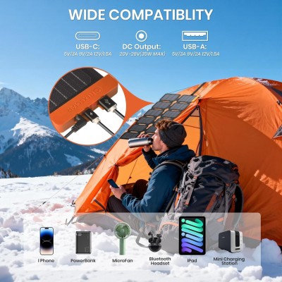 FlexSolar MINI Panel Solar Cargador Plegable de 36W USB-A USB-C Portátil de Emergencia Monocristalino Impermeable