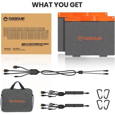 Pack FlexSolar Panel Solar Cargador Plegable de 60W x 2 USB-A USB-C y DC 20-28V Portátil de Emergencia Monocristalino
