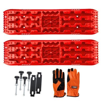 Kit Tablas de tracción recuperación, soportes y guantes  4x4 par con soporte HI-LIFT color rojas