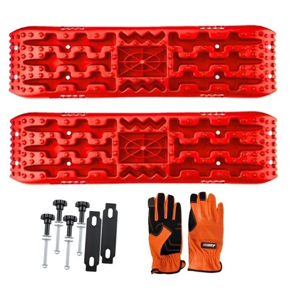 Kit Tablas de tracción recuperación, soportes y guantes  4x4 par con soporte HI-LIFT color rojas