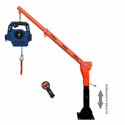 Grúa Giratoria Pluma 400KG Extensible G-Force Winche portátil con batería litio (piola acero)