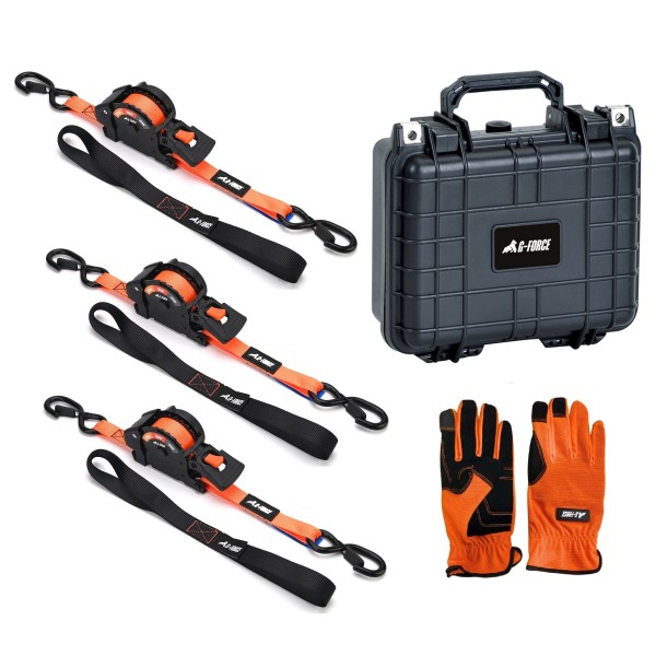 Pack Premium 3 Eslingas Retráctil Amarre G-Force 4.5 mts Incluye Caja y Guantes Capacidad Máxima 800 kilos