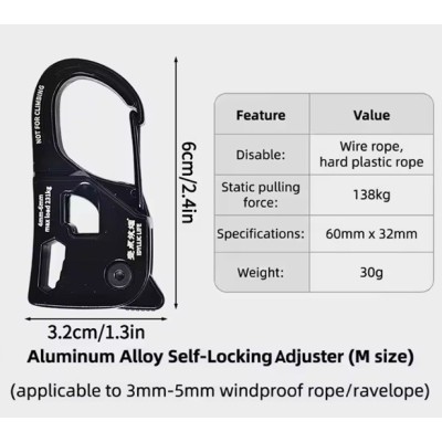 Cuerda Sintética con Tensor Autobloqueante 4mm 4 mts 138kg  para Tienda de Campaña Alta Resistencia Gorilla Force