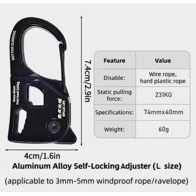 Cuerda Sintética con Tensor Autobloqueante 6mm 5 mts 231kg  para Tienda de Campaña Alta Resistencia Gorilla Force