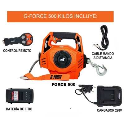 G-Force 500 Winche portátil con batería litio desbloqueo (piola sintética 12mts)