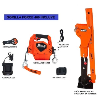 Grúa Giratoria 400KG Extensible G-Force Winche portátil con batería litio (piola sintética)