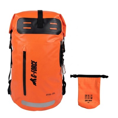Mochila Outdoor G-FORCE 35 litros 100% Impermeable Naranja + bolso 2 litros para celulares