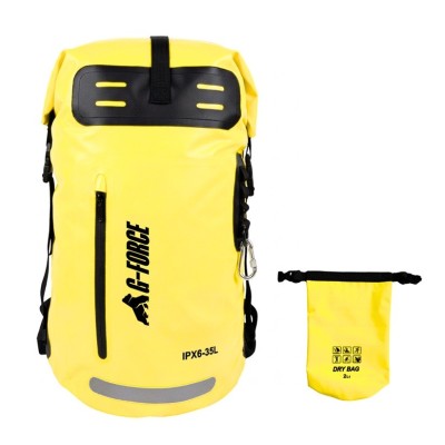 Mochila Outdoor G-FORCE 35 litros 100% Impermeable Amarilla + bolso 2 litros para celulares