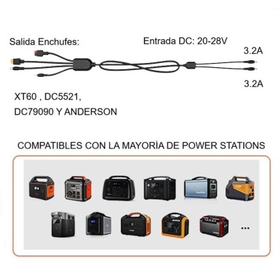 Cable FlexSolar DC 20-28V 120W salida de enchufes XT60 DC5521 ANDERSON DC79090