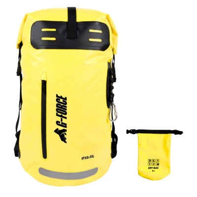 Mochila Outdoor G-FORCE 55 litros 100% Impermeable Amarilla + bolso 2 litros para celulares