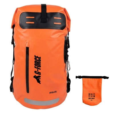 Mochila Outdoor G-FORCE 55 litros 100% Impermeable Naranja + bolso 2 litros para celulares