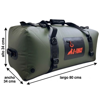 Bolso Outdoor G-FORCE 90 litros 100% Impermeable Verde + bolso 2 litros para celulares
