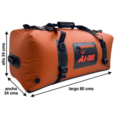 Bolso Outdoor G-FORCE 90 litros 100% Impermeable Naranja + bolso 2 litros para celulares