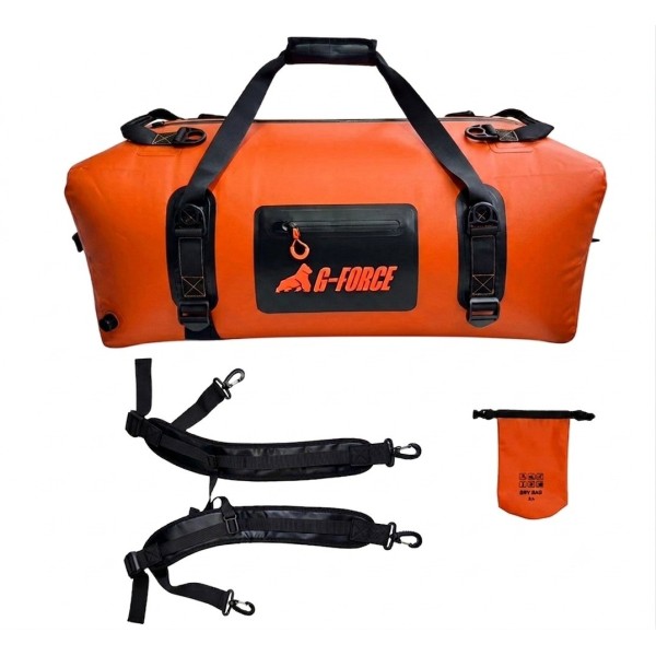 Bolso Outdoor G-FORCE 90 litros 100% Impermeable Naranja + bolso 2 litros para celulares